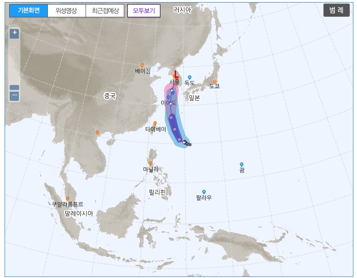 태풍 쁘라삐룬 경로 변경! 북태평양 고기압 수축에 따라 동쪽으로 경로 이동 중! 기상청 레이더망 이용! 정확한 일기예보 보기!