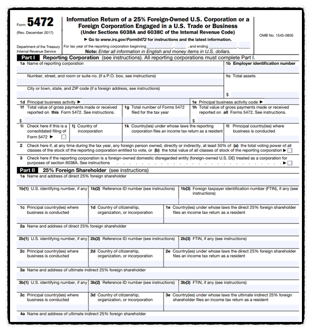 Form 5472 보고 - 다국적기업 information filing