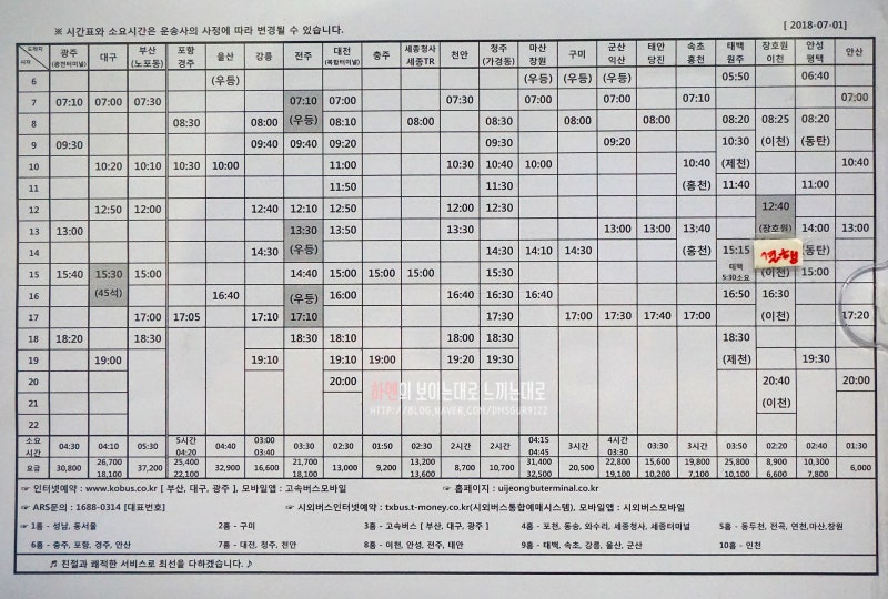 의정부시외버스터미널 시간표 및 요금 : 네이버 블로그