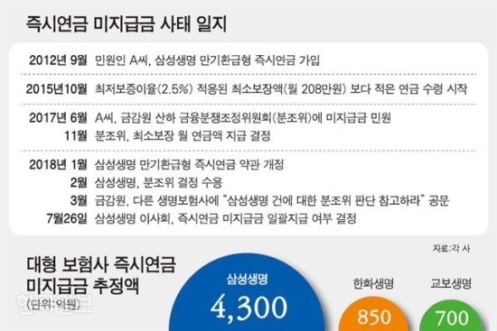 금감원ㆍ보험사 '즉시연금 미지급금' 충돌 - 당국 "모든 가입자에 소급 지급"... 생보사 "보험 특성 무시한 처사" 금감원ㆍ보험사 '즉시연금 미지급금' 충돌 - 당국 "모든 가입자에 소급 지급"... 생보사 "보험 특성 무시한 처사"