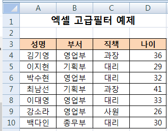  엑셀 고급필터 조건식 사용법, 2가지 조건, 3가지 조건, AND 조건, OR 조건, 다른장소에 복사