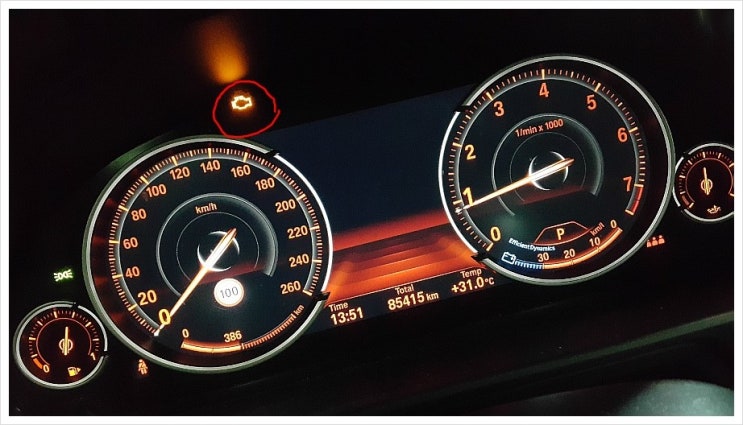 BMW528i 계기판 엔진경고등점등과 힘이없는이상 점검