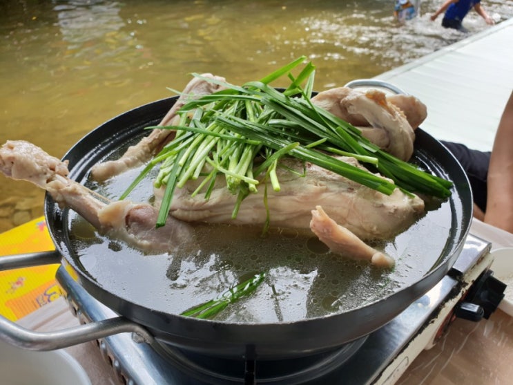  서산 계곡 <용현계곡 고향가든> 평상에서 맛있는 백숙 먹고 물놀이