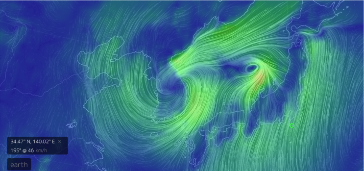 실시간 태풍 경로? 바람 경로?