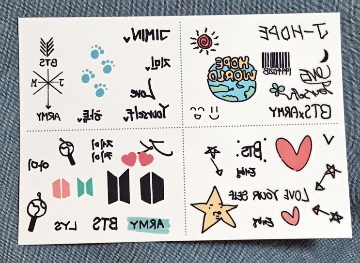  [방탄소년단 지민] 럽셀콘 때 지민 오빠가 붙인 타투 스티커에 정국 오빠가 만든 것도 있었네요!