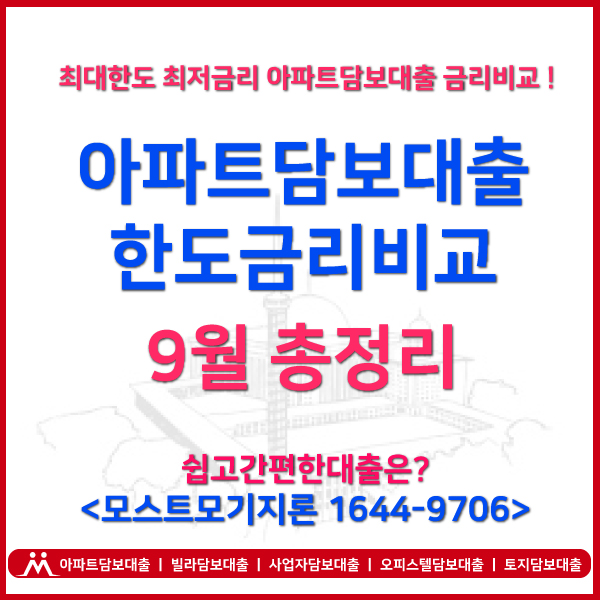  아파트후순위담보대출 9월 금리표