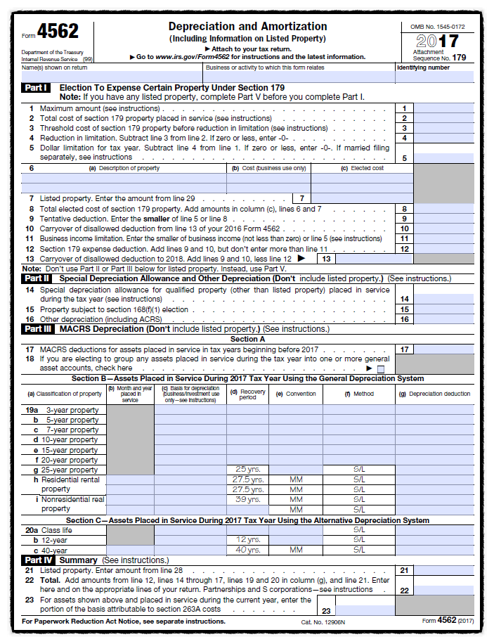 고정자산 (3) – 감가상각비 공제 Form 4562