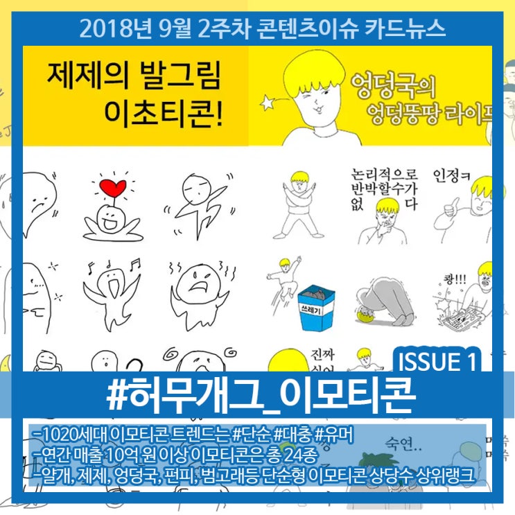 2018년 9월 2주차-No.1 콘텐츠 이슈 카드뉴스 <1020세대와 허무개그 이모티콘> 2018년 9월 2주차-No.1 콘텐츠 이슈 카드뉴스 <1020세대와 허무개그 이모티콘>
