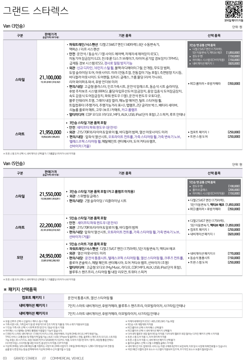 현대 스타렉스 9월 가격표와 제원 안내 : 네이버 블로그