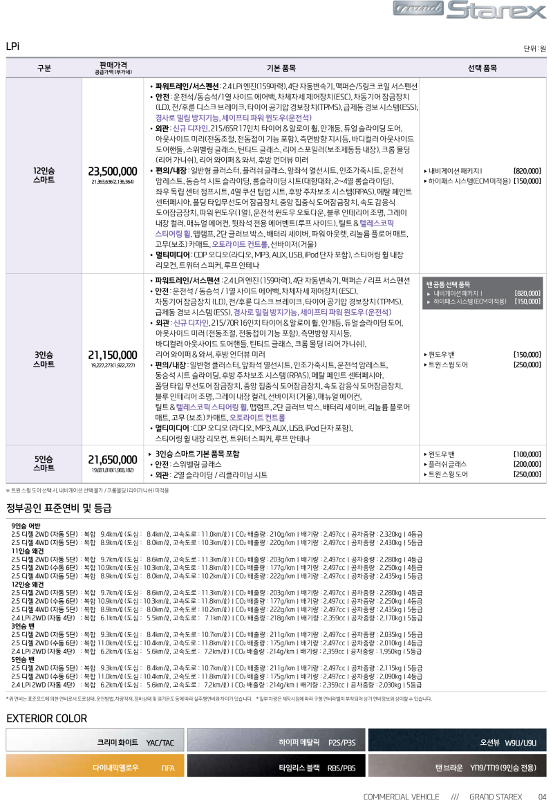 현대 스타렉스 9월 가격표와 제원 안내 : 네이버 블로그