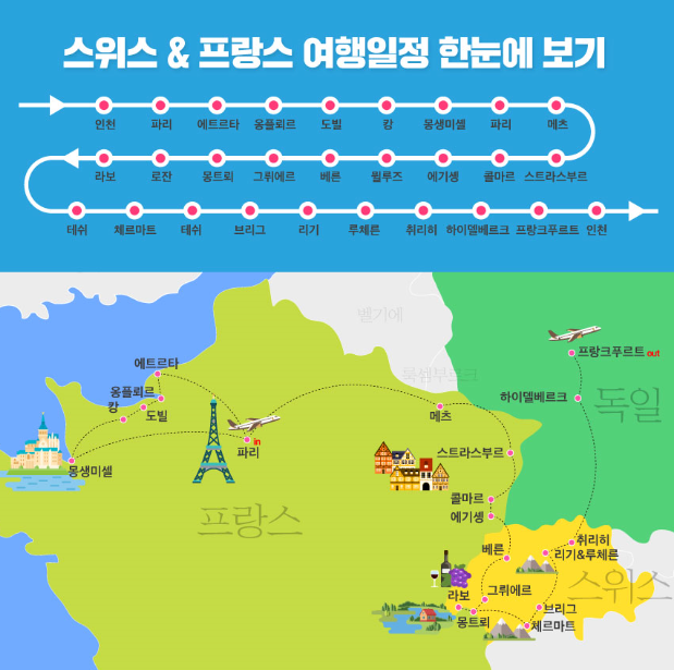  [몽생미셸+노르망디+알자스+2대알프스]서유럽3국10일 [프/스/독]