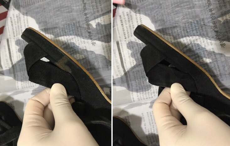  셀프가죽염색 변색된 스웨이드샌들 염색했당 ❤️