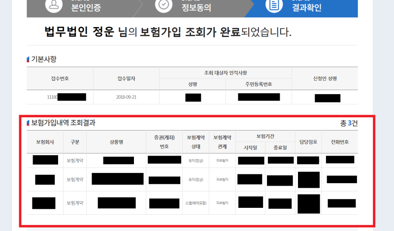 보험가입내역조회결과서 발행