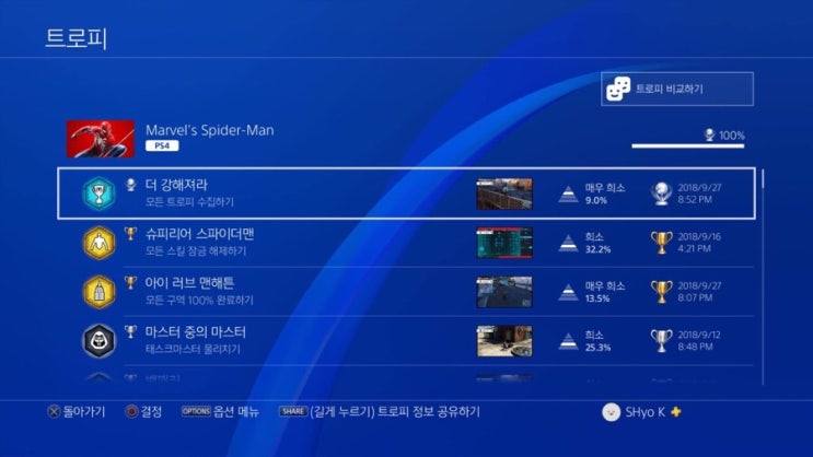 스파이더맨 플래티넘 획득