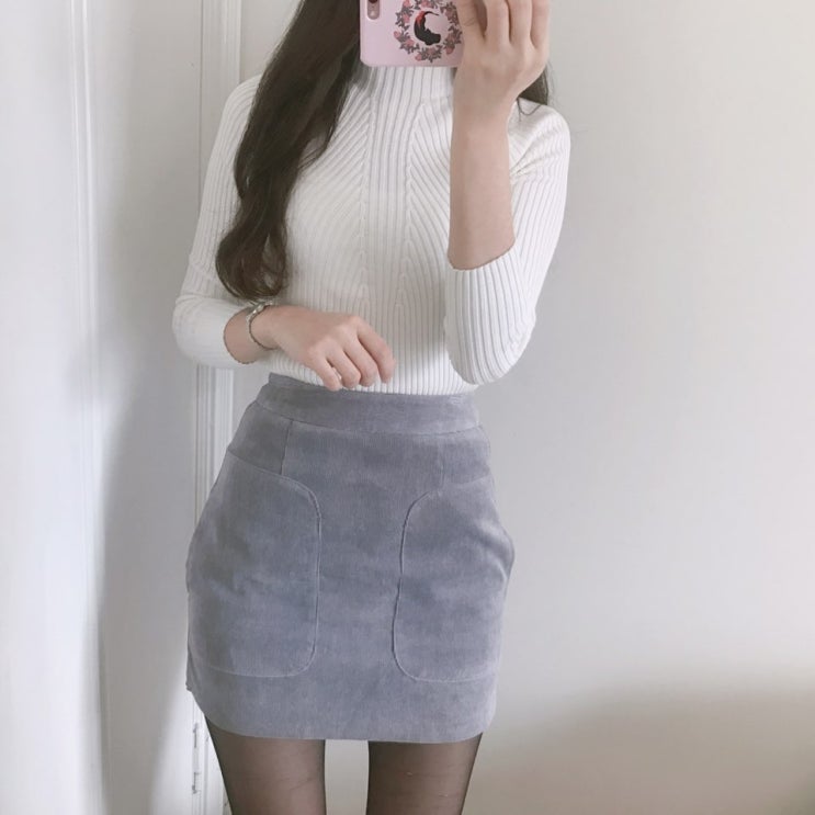  [데일리룩] 코듀로이 소라스커트, 반목니트