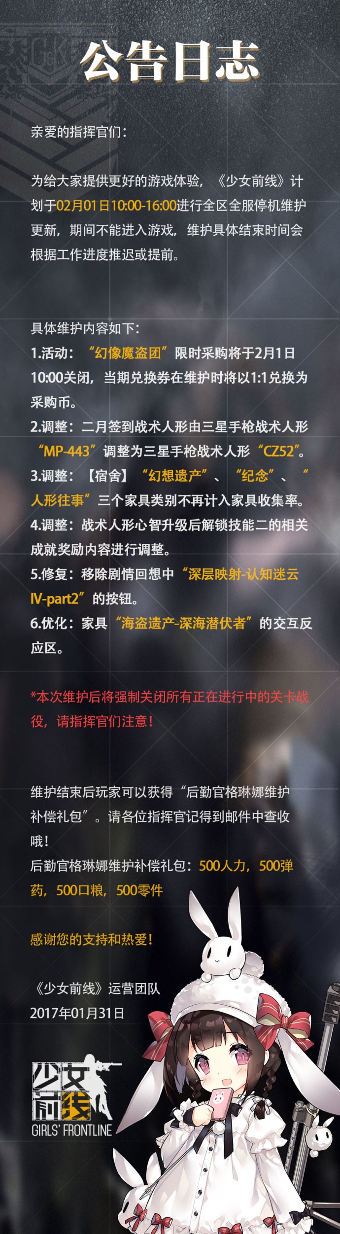 중섭] 소녀전선 2018년 2월 1일 정기 점검 공지 : 네이버 블로그
