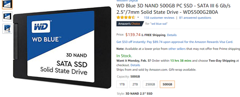 아마존) WD 3D NAND 500GB PC SSD - SATA III 6 Gb/s 2.5"/7mm Solid State Drive -  WDS500G2B0A//139.74불 : 네이버 블로그