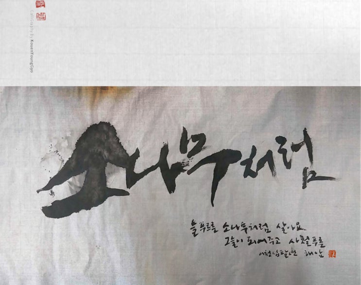  대구캘리그라피 붓꽃에서 권영교 작품. 소나무처럼 살자!