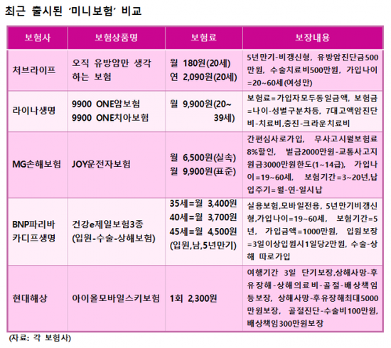 '미니보험’은 보장성도 '미니'일까? - 월 180원 초저가 소액보험, 특정질병·상해 선택과 집중, 틈새시장 '미니보험’은 보장성도 '미니'일까? - 월 180원 초저가 소액보험, 특정질병·상해 선택과 집중, 틈새시장