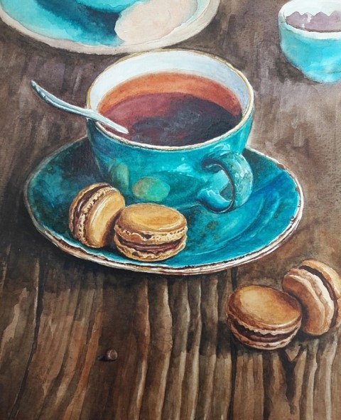  그림수업:coffee cup macaroon watercolor illust 9glory
