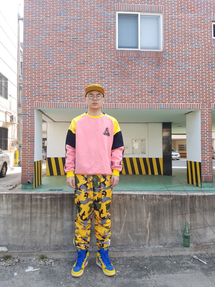  데일리룩 #88 팔라스 맨투맨 카모팬츠 조던1 봄 데일리룩