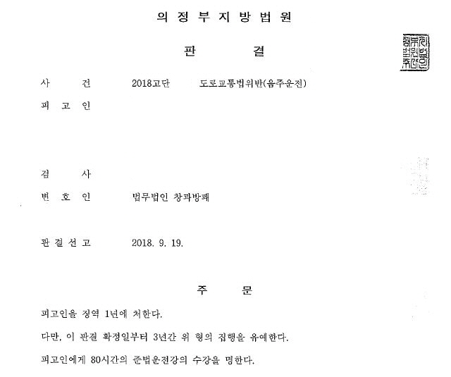  음주운전 집행유예(총 음주5회, 무면허4회) by sos음주운전센터
