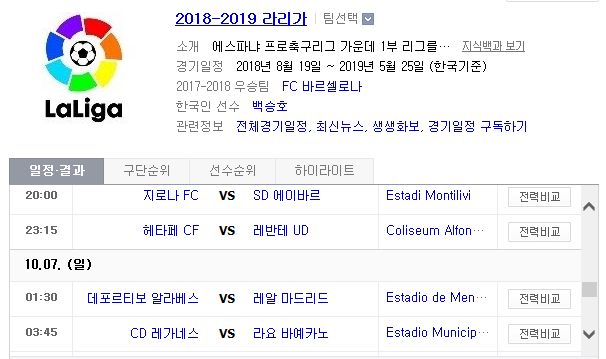 2018.10.06 라리가 (지로나 vs 에이바르 헤타페 vs 레반테 알라베스 vs 레알마드리드 레가네스 vs 라요)