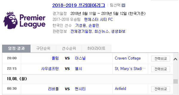 2018.10.07 EPL(프리미어리그) (풀럼 vs 아스널 사우샘프턴 vs 첼시 리버풀 vs 맨시티) 2018.10.07 EPL(프리미어리그) (풀럼 vs 아스널 사우샘프턴 vs 첼시 리버풀 vs 맨시티)