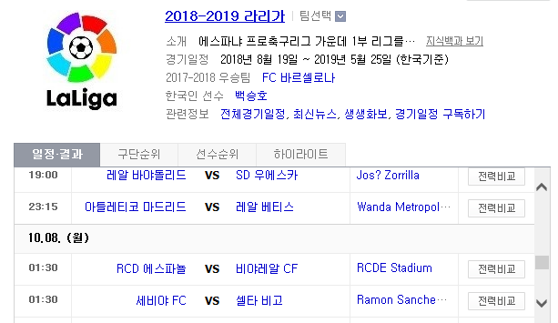 2018.10.07 라리가 (바야돌리 vs 우에스카 AT마드리드 vs 베티스 에스파뇰 vs 비야레알 세비야 vs 셀타비고 발렌시아 vs 바르셀로나)