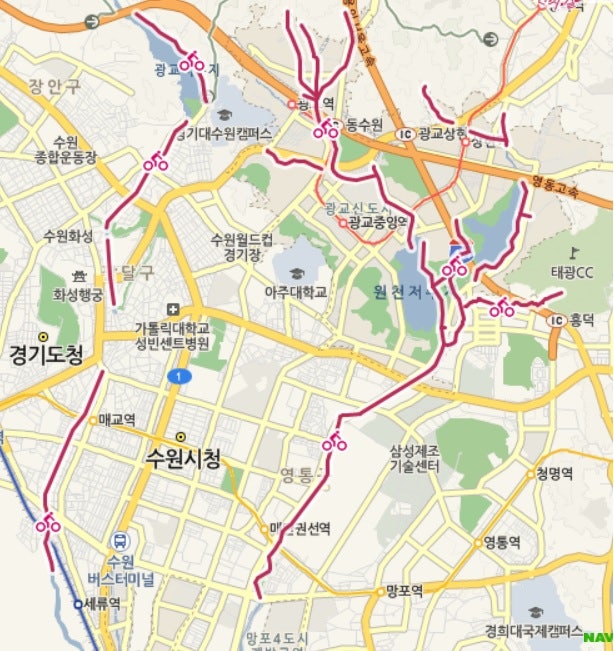 서울에서 수원 광교까지 자전거