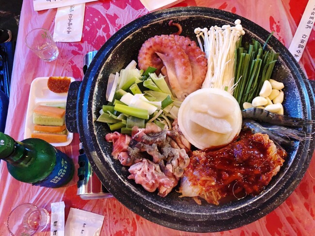  여수 낭만포차거리 맛집 34번, 문어해물삼합에 여수밤바다 소주