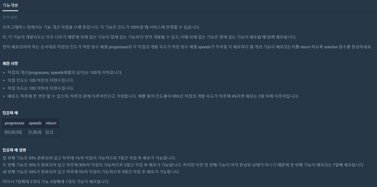  기능개발(프로그래머스 level2, c++, 큐, Queue)