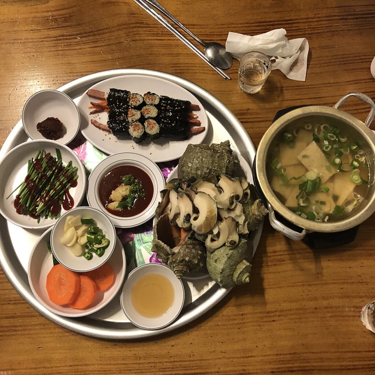  전주 객리단길 맛집 초장집 참소라 김밥 조합 좋아~