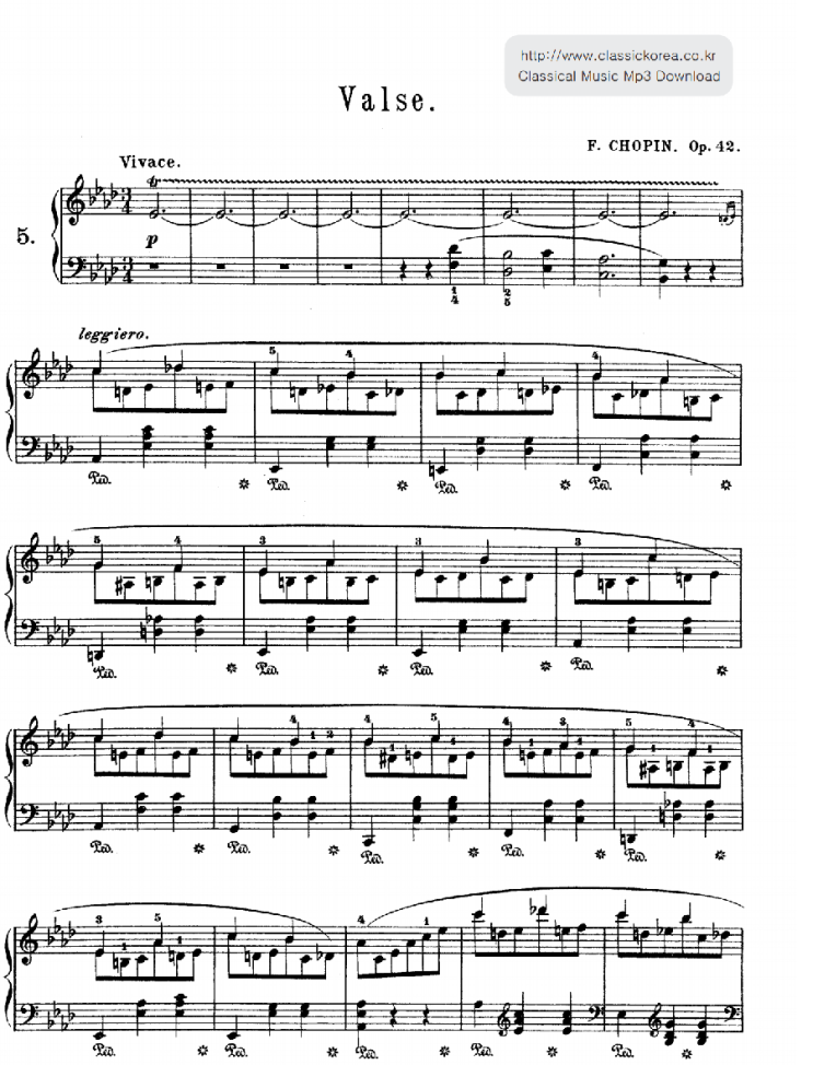 쇼팽 왈츠 5번 악보 Waltz, Op.42