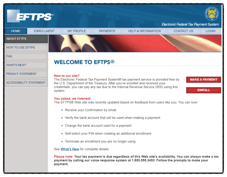 국세청 (IRS) 세금 낼때 이용하는 사이트 - EFTPS