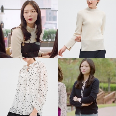  제3의 매력 이솜 니트와 도트 블라우스 코디