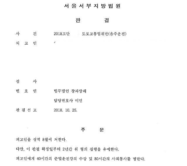  일곱번째 음주운전 징역형의 집행유예 선고받은 사건입니다