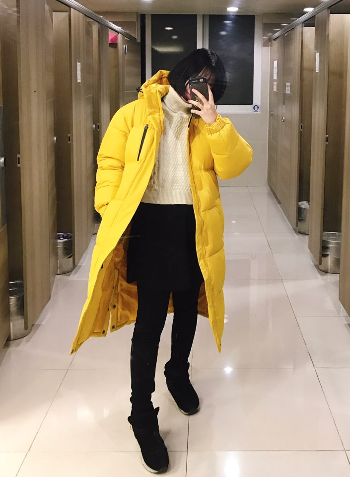  웰론 롱패딩 따숩+가볍=존좋  (부제:관종 노란 패딩)