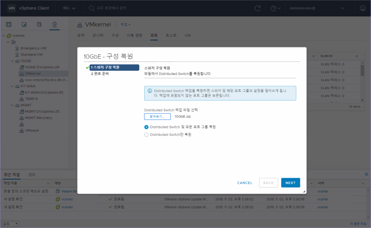  DVS 설정 복원 이후 호스트 추가 불가