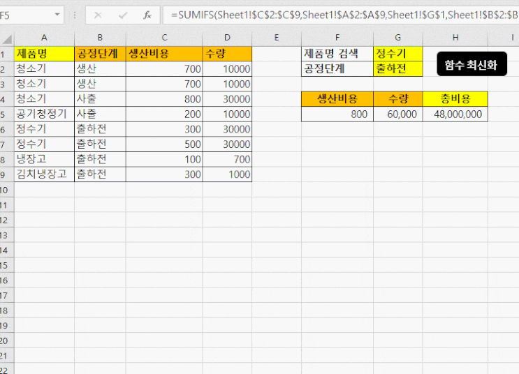  VBA 매크로로 함수 넣기예제