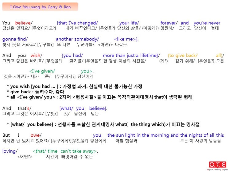 팝송으로 영어를 배운다(5) - I Owe You 팝송으로 영어를 배운다(5) - I Owe You