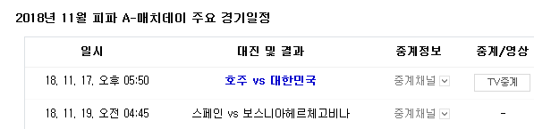 2018.11.17~18 A매치 (호주 vs 한국 스페인 vs 보스니아) 2018.11.17~18 A매치 (호주 vs 한국 스페인 vs 보스니아)
