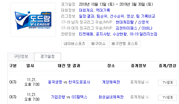 2018.11.21 KOVO(여자배구) (흥국생명 vs 도로공사 IBK vs GS칼텍스) 2018.11.21 KOVO(여자배구) (흥국생명 vs 도로공사 IBK vs GS칼텍스)