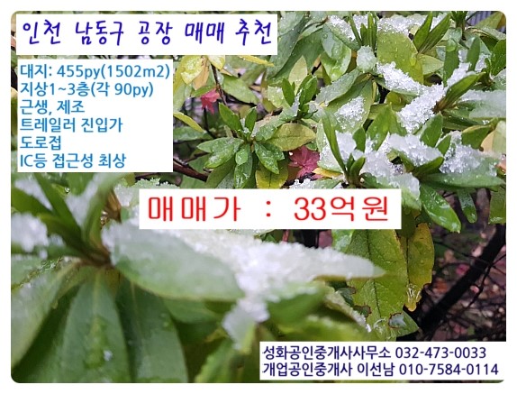  인천 남동구 공장 창고 토지 매매 약 455py(1,502) 33억원 도로접 대형 트레일러 진입가, 근생 제조, 3층
