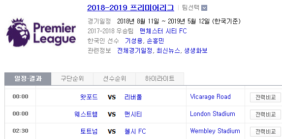 2018.11.24 EPL(프리미어리그) (웨스트햄 vs 맨시티 왓포드 vs 리버풀 토트넘 vs 첼시) 2018.11.24 EPL(프리미어리그) (웨스트햄 vs 맨시티 왓포드 vs 리버풀 토트넘 vs 첼시)