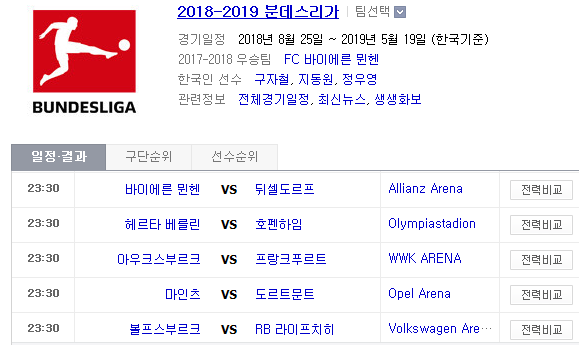 2018.11.24 분데스리가 (바이에른뮌헨 vs 뒤셀도르프 베를린 vs 호펜하임 아우크스부르크 vs E프랑크 마인츠 vs 도르트문트 볼프스 vs 라이프치히 살케 vs 늬른베르크)