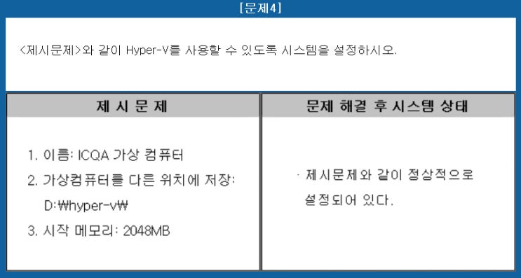 네트워크 관리사 2급 - ICQA 예제 프로그램 [Hyper-V 설정]