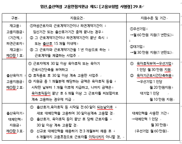  임신. 출산여성 고용 안정지원금 제도