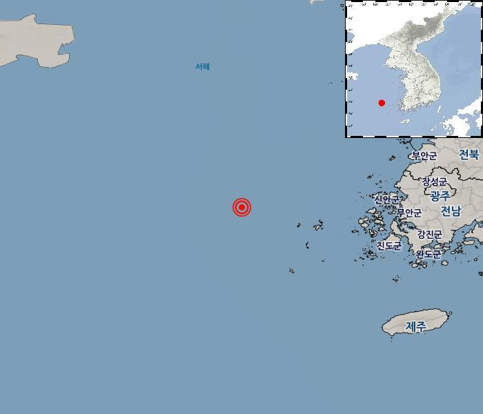  지진 속보: 전남 신안군 흑산도 앞 바다에서 진도 3.3 지진 발생