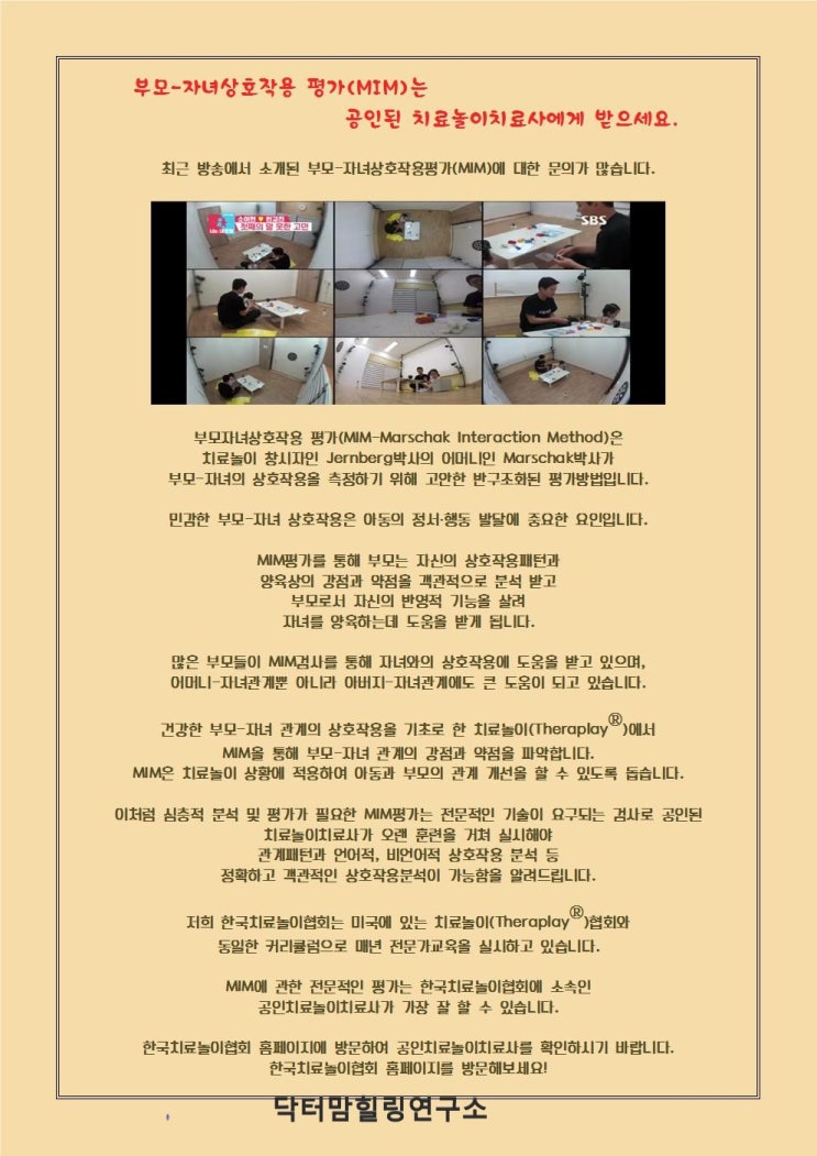  부모 자녀 상호작용 평가 MIM 관계 분석